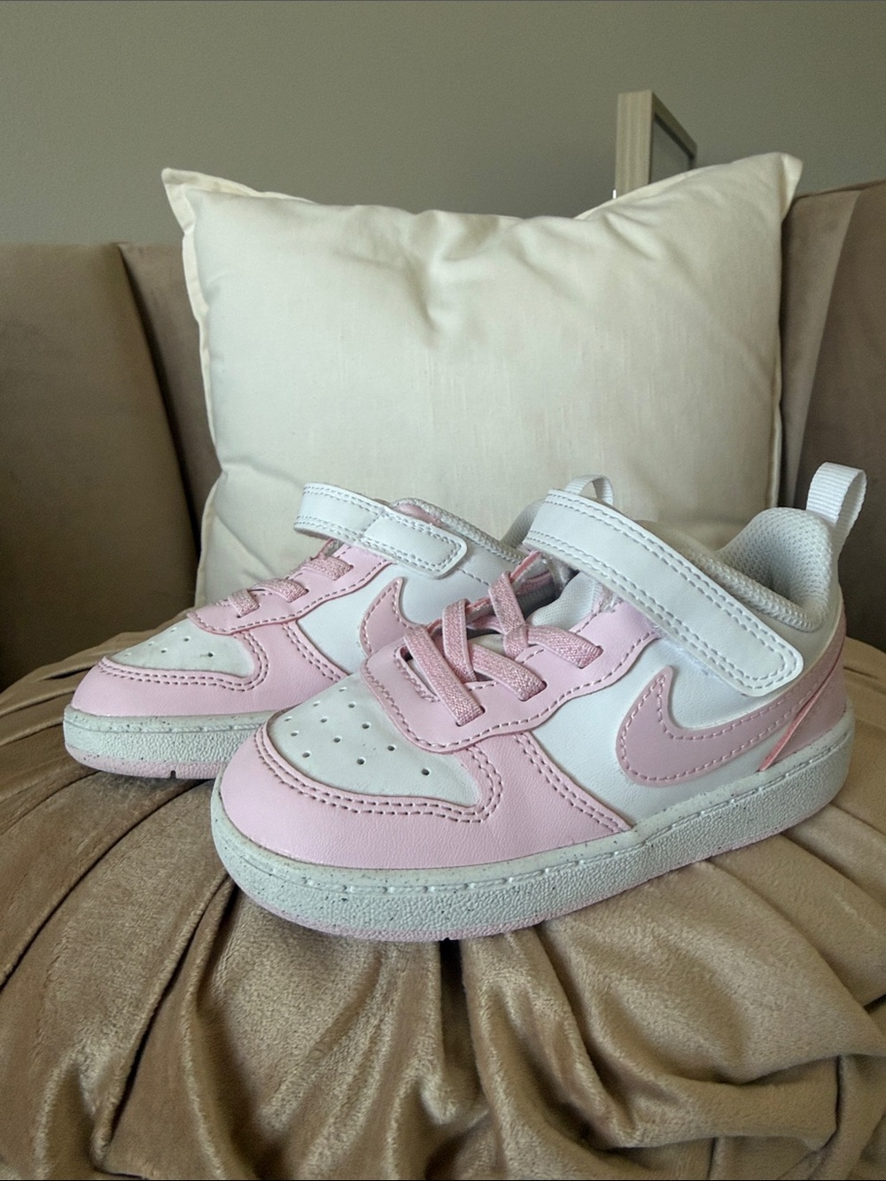 Nike Kids Pink and White Velcro Sneakers